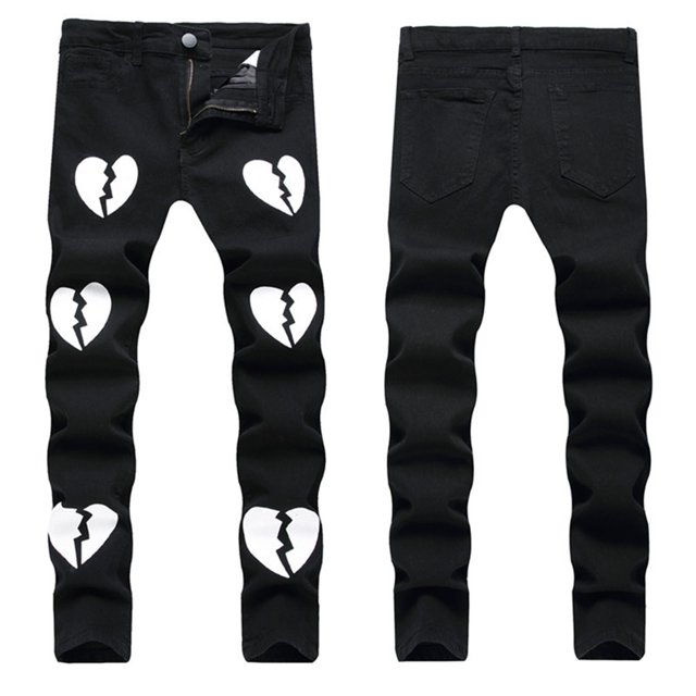 Mefallenssiah Mens Pants Clearance Sale Men Casual Fashion Print Button Zipper Custom Fit Irregular Ripped Reduced Price