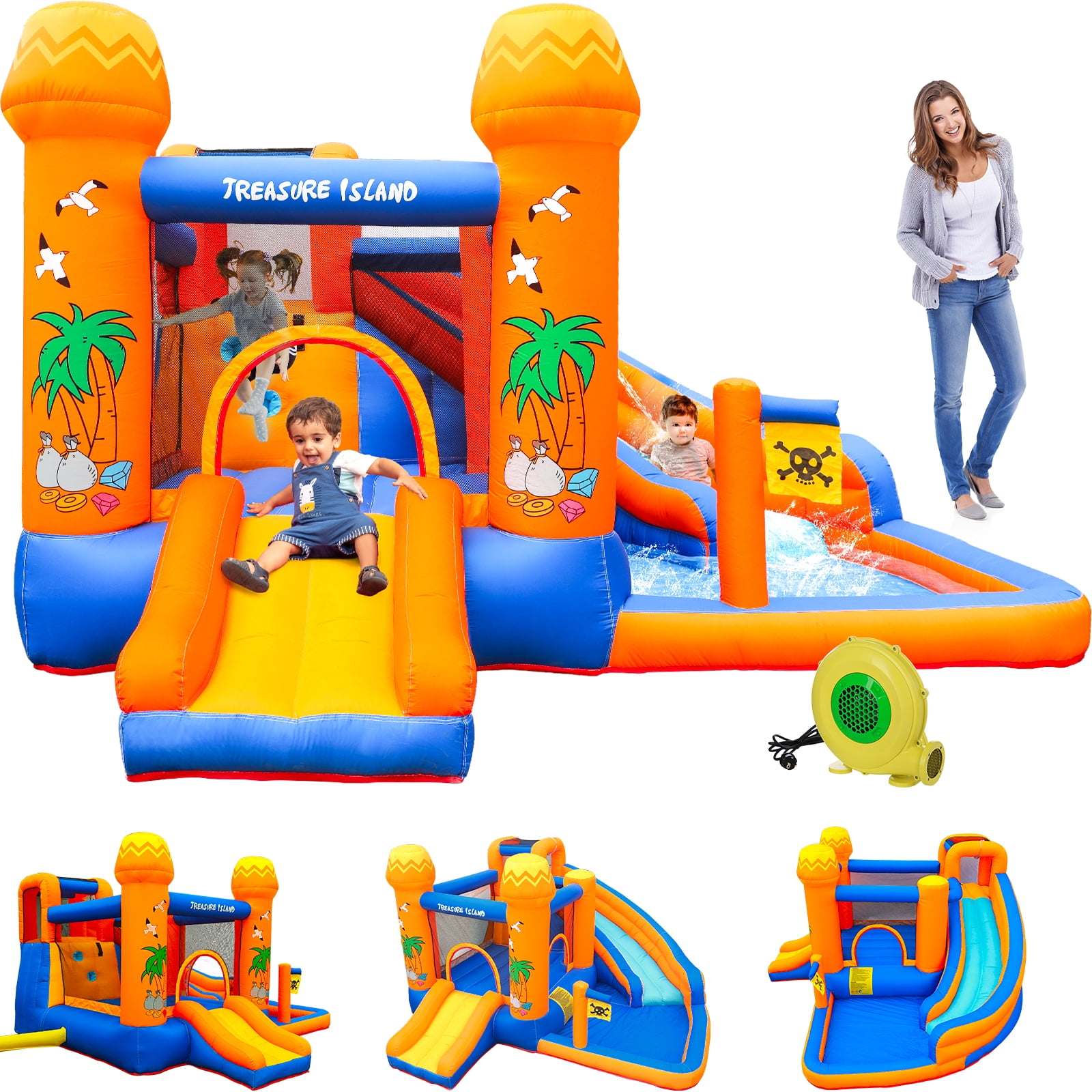 TLSUNNY Kids Inflatable Bounce House and Water Slide, with Blower, 3-in-1 Kids Bouncy Castle for Backyard / Outdoor Fun