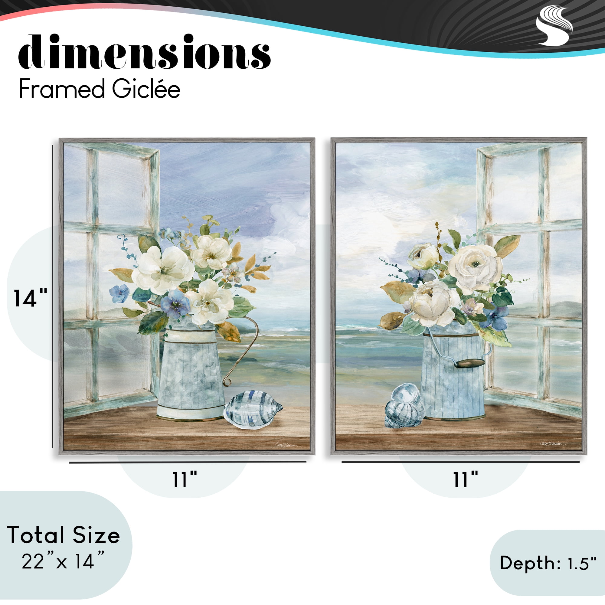 Stupell Industries Seaside Bouquets in Window 2 Piece Gray Framed Giclee Art Set, design by Carol Robinson