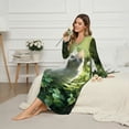 thumbnail image 3 of Xoenoiee Cat Shamrock Print Nightgowns for Women Button Down Long Pajama Dress St. Patrick's Day Soft Full Length Sleepshirt V Neck Sleepwear House Dress, S, 3 of 7