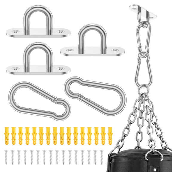 4 Pack 304 Stainless Steel Pad Eye Snap Hook Heavy Duty M8 Ceiling U Hook with Screw and Expansion Tube for Hammock Chair Swing Sandbag
