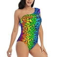 thumbnail image 3 of Easygdp Multicolored Butterflies Women's One Shoulder Ruffle Monokini Bathing Suits with Removable Chest Pad, Quick Drying - Large, 3 of 8