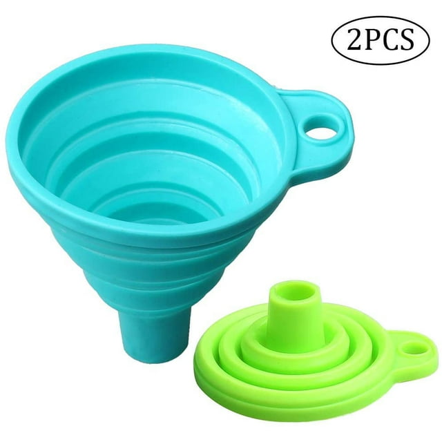 Cribun Collapsible Silicone Funnels, Collapsible Funnels, for Transferring liquidsSaving Space/Portable/Bendable Silicone Collapsible Funnels (green,blue)