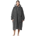thumbnail image 4 of LONGHUSHAN Wearable Blanket Oversized Blanket Hoodie for Women Men , Soft Comfy Warm Sherpa Fleece Sweatshirt with Zipper and Deep Pockets, Winter Gifts Girlfriend Mom - Gray, 4 of 7