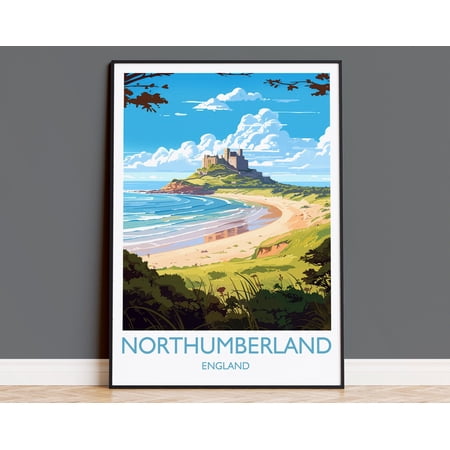 Northumberland Travel Print Travel Poster Of Northumberland Coast England Northumberland Art Bamburgh Castle Gift Wall Art Print Art