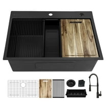 30"x 22" Drop-in Kitchen Sink, 16 Gauge Gunmetal Black Workstation Sink with Faucet & Accessories