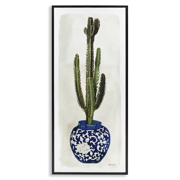 Stupell Industries Bohemian Cacti in Ornate Blue Pot Black Framed Giclee Art, 10 x 24, by Stellar Design Studio