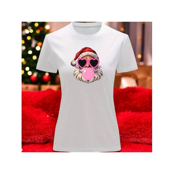 Playera Blusa Con Estampado De Santa Fashion Con Lentes Y Chicle Ropa De Mujer Color Blanco Talla Grande Marca Emil SaEs