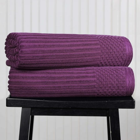 Superior Soho Ribbed Cotton Absorbent Bath Sheet Set of 2, Plum