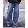 thumbnail image 4 of UACY Boys Baggy Jeans Kids Straight Wide Leg Cargo Pants Denim Y2K Teen Casual Loose Elastic Waist Summer Trousers (Blue, 15-16 Years), 4 of 7