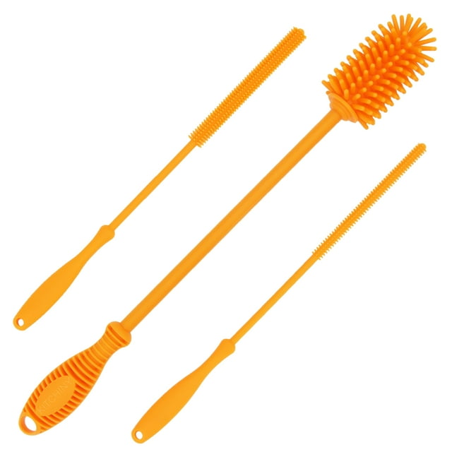Kitchiny 12.5" Silicone Bottle Brush & Straw Cleaner Brush Set, Bottle Cleaner Brush for Hydro Flasks, Sports Bottles & Reusable Straws, Water Bottle Brush Cleaner for Narrow Neck Containers