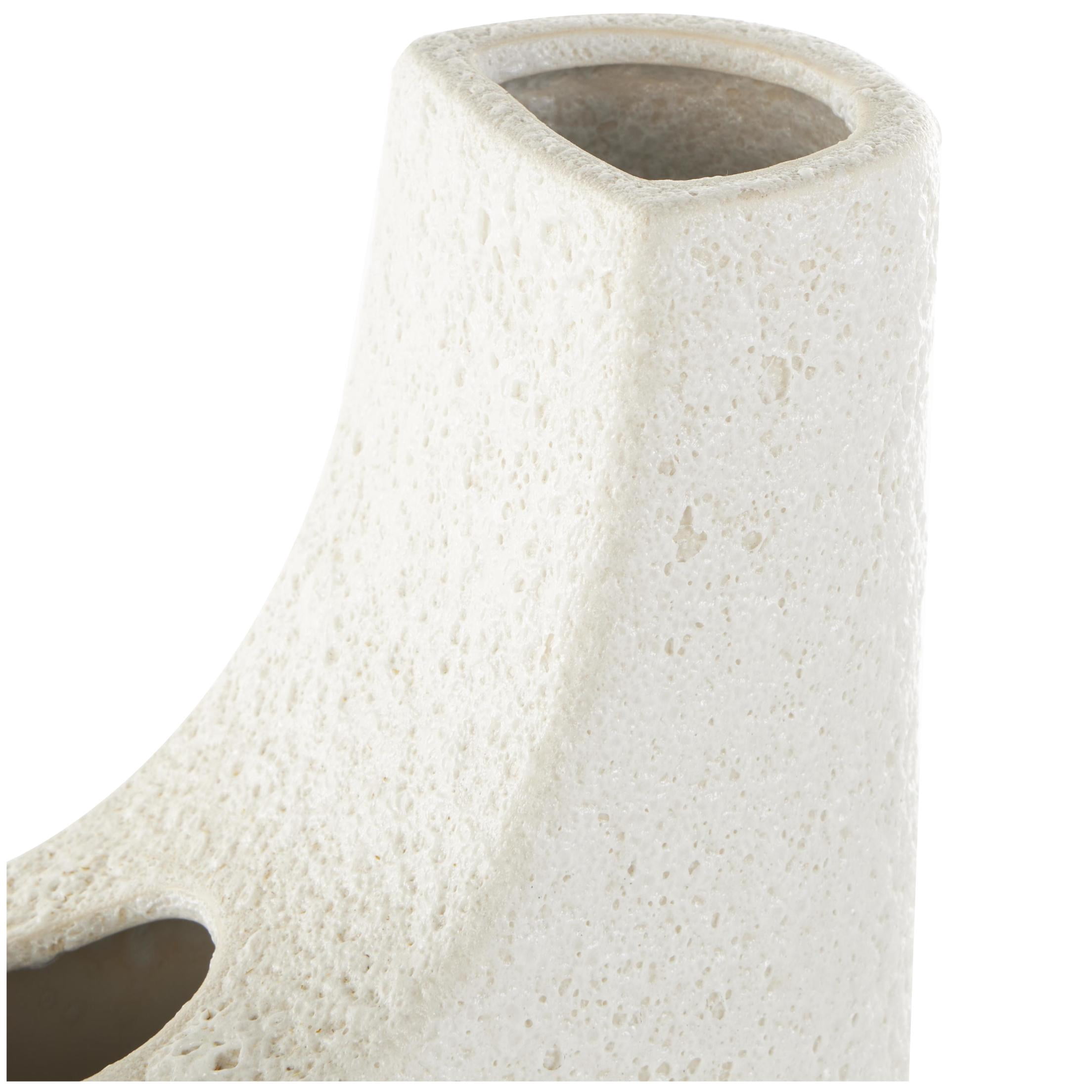 DecMode 14" Abstract Dual Opening U-Shaped White Ceramic Vase with Glossy Speckled Texture