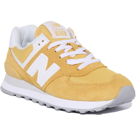 New Balance WL574FV2 Women's Classic Lace Up Suede Mesh Trainers In Yellow Size 6