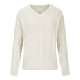 thumbnail image 4 of Womens Fall V Neck Sweater, Long Sleeve Pullover for Women Fashion Loose Fit Solid Color Knitted Sweaters Tops, 4 of 5