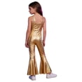 thumbnail image 2 of YiZYiF Kids Girls Sleeveless Metallic Jazz Disco Dance Jumpsuit Bell Bottom 70s Party Stage Performance Outfit Gold 12, 2 of 7