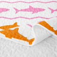 thumbnail image 5 of Manfei Ocean Shark Quilt King, Cartoon Wave Lines King Coverlet Set, Orange Hot Pink, 3 Pieces, 1 Bedspread and 2 Pillowcases, 5 of 7