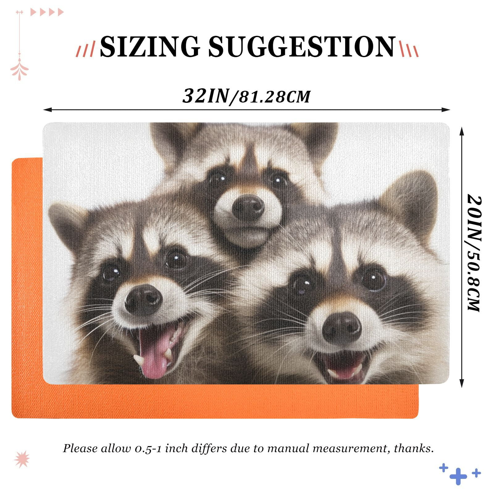 JSTEL Cute Raccoons Front Door Mat Outside Entrance 32x20 Inch Doormat for Outdoor Indoor Washable Non Slip Floor Mats