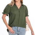 thumbnail image 5 of KIHOUT Summer Fashion Women's Casual Solid V-Neck Turn Neck Short Sleeved Ruffle Sleeve Top Blouse women's tops clearance sale, 5 of 8