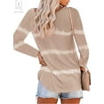 thumbnail image 3 of Gustave Plus Size Women's Striped Tie Dye T-Shirt, Long Sleeve Button Down Legging Blouse Loose Casual Tunic Tops "Khaki, XL", 3 of 5