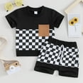 thumbnail image 2 of Bagilaanoe 2pcs Toddler Baby Boy Shorts Set Short Sleeve Checkerboard Print T Shirt Tops + Shorts 6M 12M 18M 24M 3T Kids Casual Summer Clothes, 2 of 6