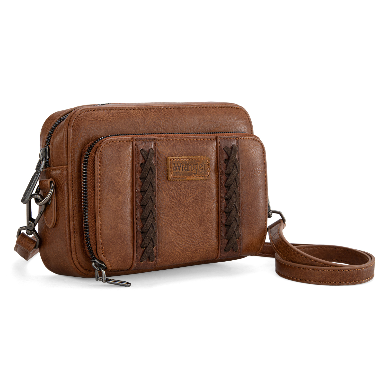 Wrangler Crossbody Bag for Women Vegan Leather Western Shoulder Purse Small Multi Pocket Crossbody Wallet Purse Crossover Bags with Adjustable Strap, Brown