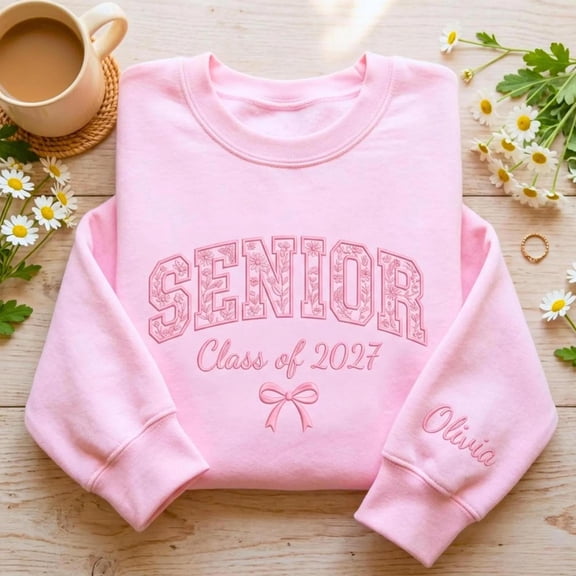 Embroidered Senior Class of 2027, Floral Design, Personalized Name, Sweatshirt
