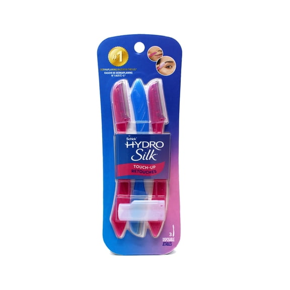 Schick Hydro Silk Touch-Up Multipurpose Exfoliating Dermaplaning Tool, Eyebrow Razor, and Facial Razor with Precision Cover, 3 Count (Packaging May Vary)