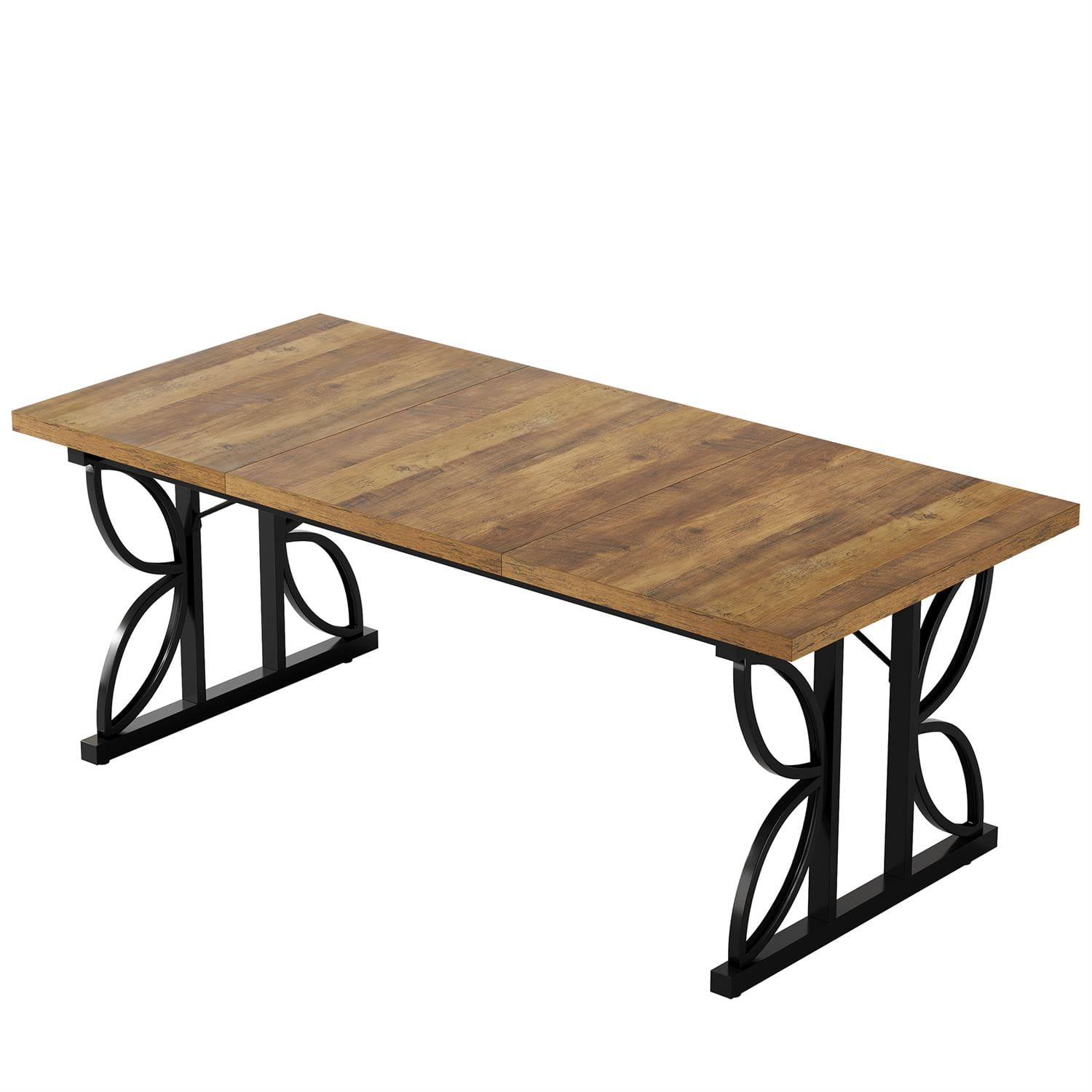 Demi Bonn 70" Industrial Wood & Metal Dining Table Large Rustic Kitchen Table, Dining Room Table for Family Gatherings, Brown