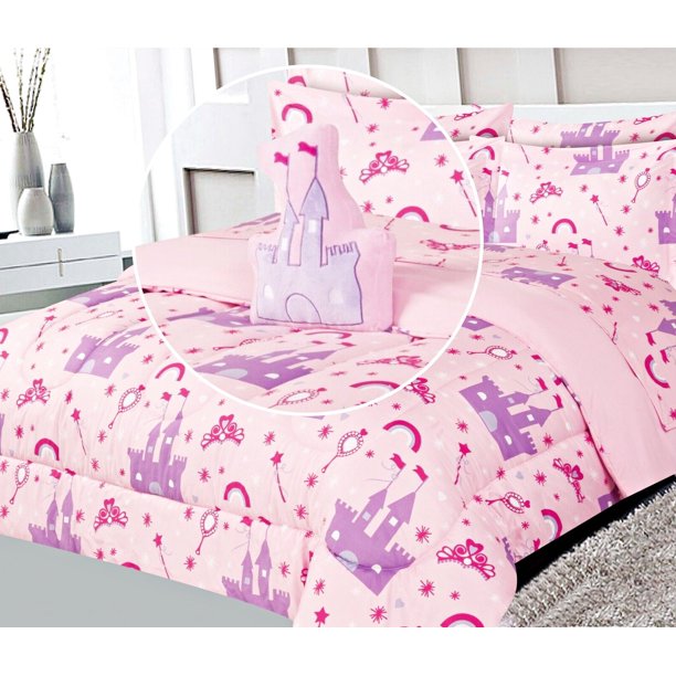Juego de cama de tamaño completo de 8 piezas con diseño de la Torre Eiffel de París, edredón completo en bolsa con peluche y juego de sábanas a juego para decoración de dormitorio infantil para niñas