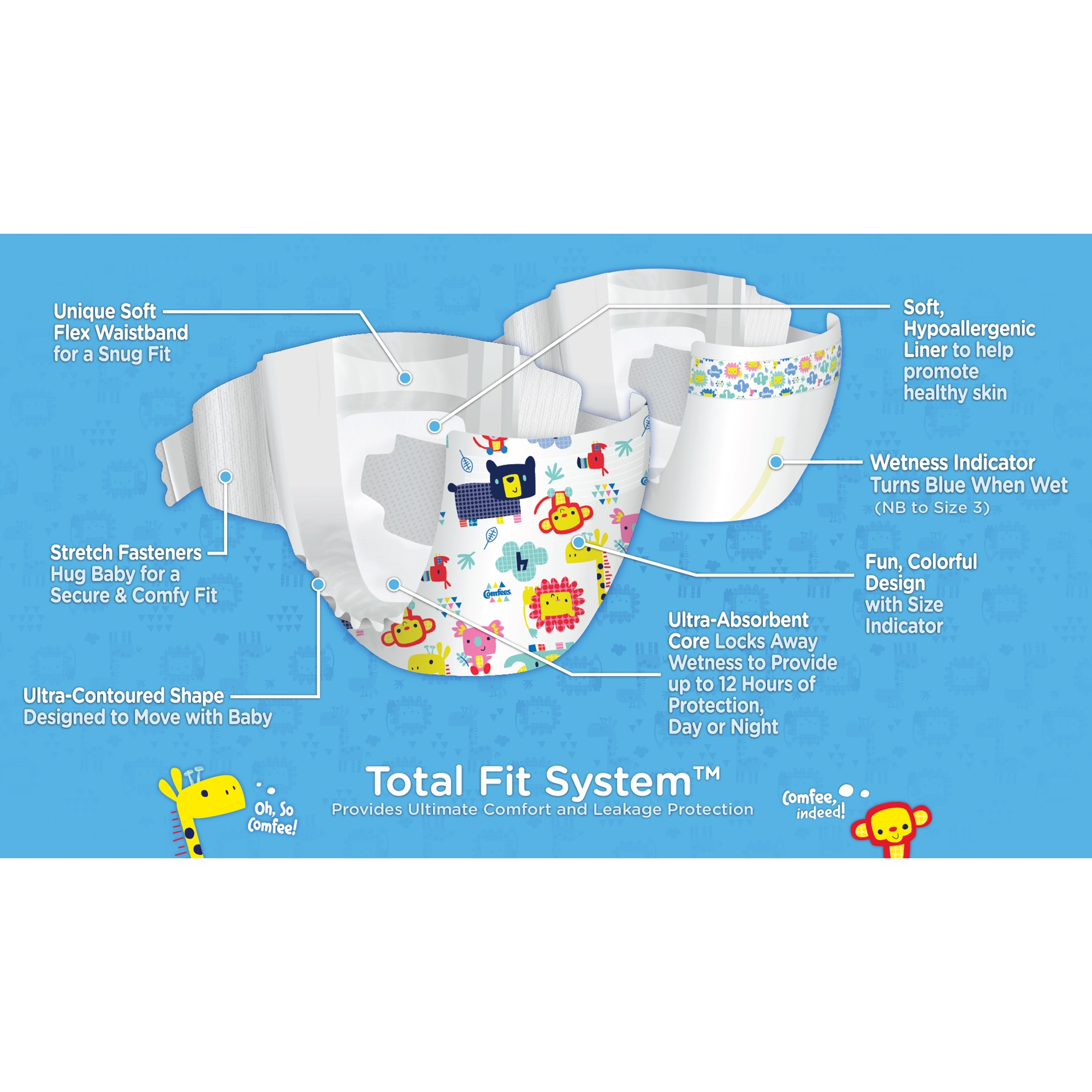 Comfees Baby Baby Diaper Size 1, 12 hour protection 8 to 14 lbs., 50 Count, 1 Pack - image 4 of 4
