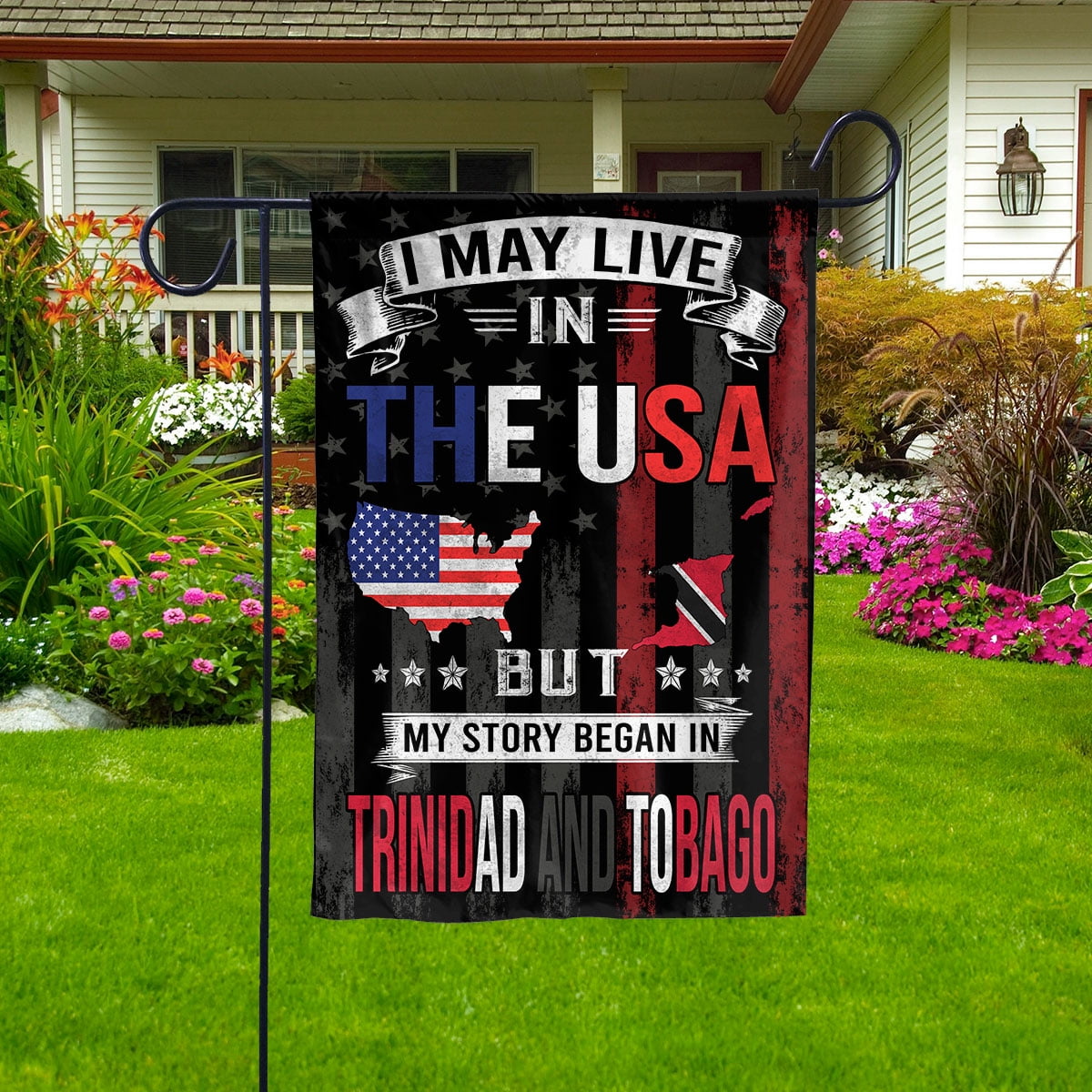 Flags I May Live in The USA But My Story Began in Trinidad And Tobago Flag Proud Tobagonians American House Flag, Double-Sided Decorative Outdoor Flag, Patriotic Polyester Yard Flag 29.5 x 39.5 in
