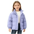 thumbnail image 3 of Juebong Girls Cropped Corduroy Puffer Jacket Zip Up Stand Collar Winter Jackets Warm Long Sleeve Quilted Down Puffer Coat Purple,2-3 Years, 3 of 8