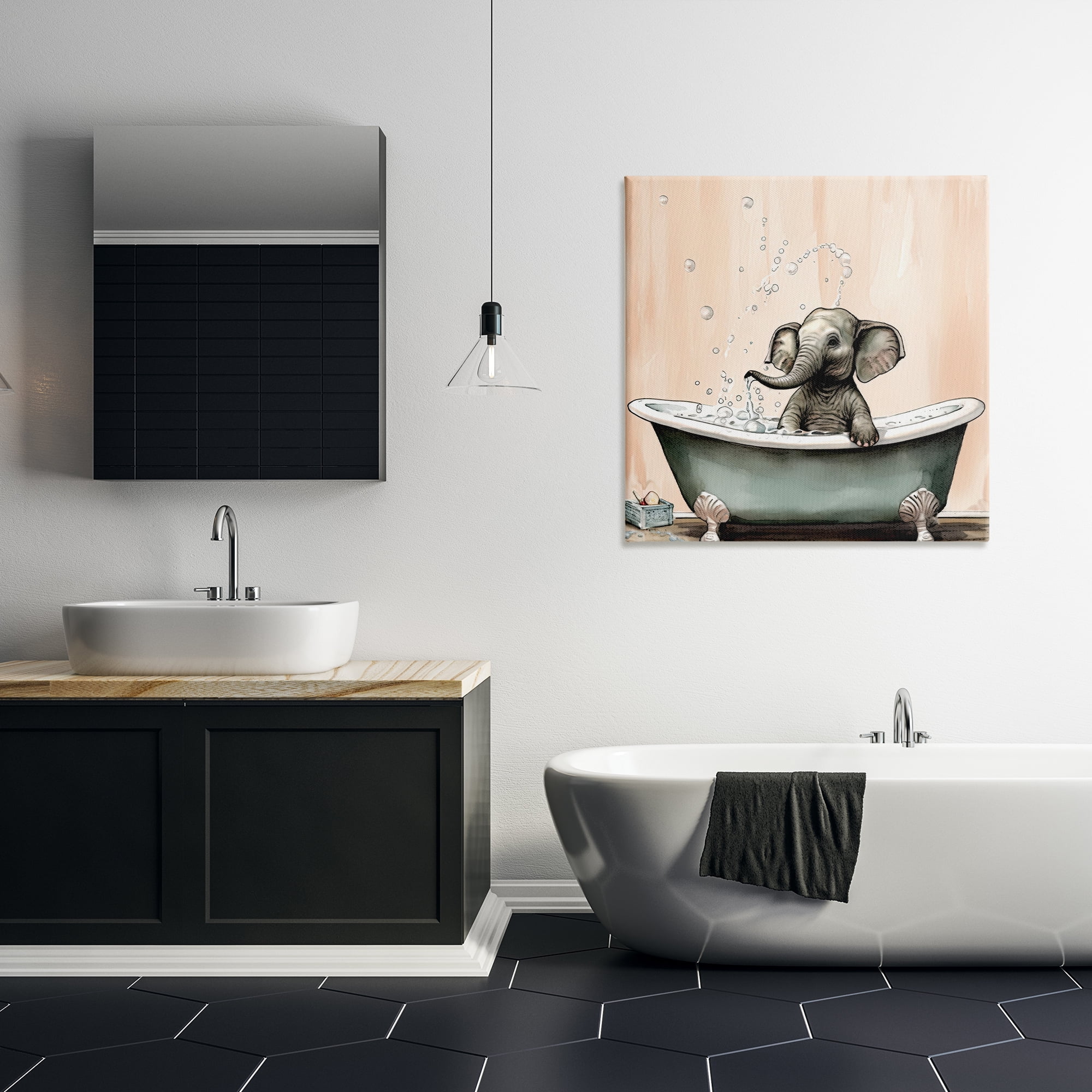 Baby Elephant Bubble Bath Canvas Wall Art, design by Sasha