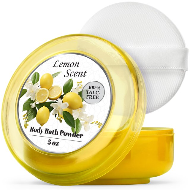 R-NEU Polvo corporal para mujeres con soplo de polvo sin talco, polvo luminoso con aroma a limón después del baño para una piel suave, extra grande, 1 paquete (5 oz)