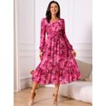 thumbnail image 4 of DARING DIVA Long Sleeve Floral V Neck Boho Chiffon Midi Dress S Rose Red, 4 of 7