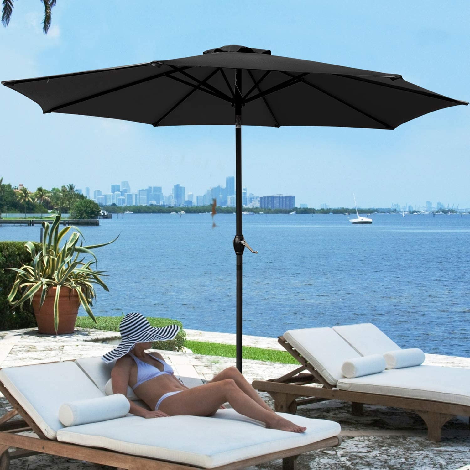 Devoko 9FT Patio Umbrella Outdoor Table Umbrella with 8 Sturdy Ribs, Black