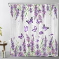 thumbnail image 4 of Purple Floral Shower Curtain Sets with Rugs,Purple Lavender and Butterfly on Vintage Plank Shower Curtain Rustic Flower Nature Plant Bathroom Shower Curtain Bathroom Decor,70L X 70W inches, 4 of 6