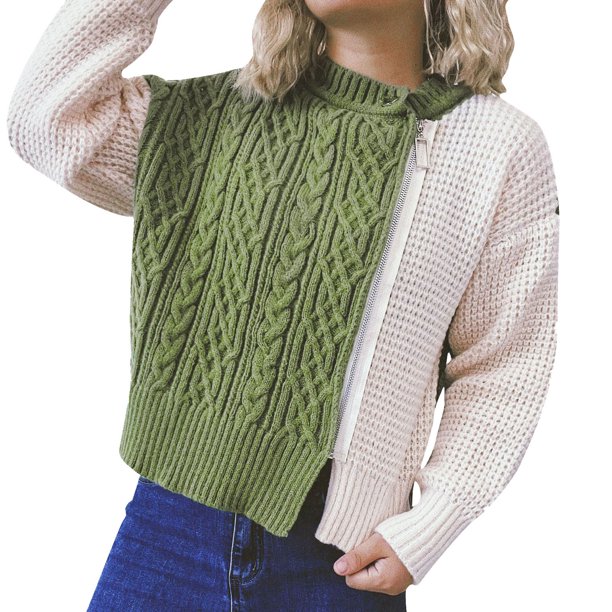 Gibobby Suéter mujer, Suéter de algodón con cuello redondo para mujer(AG,M)