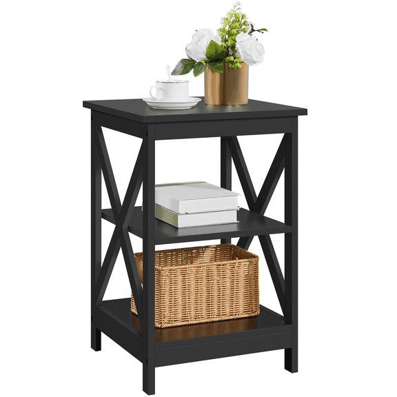 Yaheetech 3 Tier Wooden Sofa Side Tables with X Shaped Frame, Black