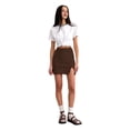 thumbnail image 4 of Women'S Satin Lace Trim High Waist Split Hem Bodycon Mini Short Skirt Brown M, 4 of 9