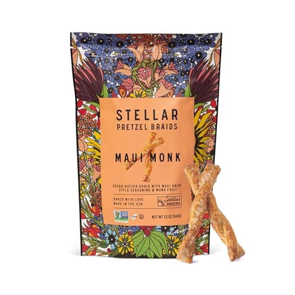 Stellar Snacks Pretzel Braids, Maui Monk, 12 OZ Large Bag - Vegan, Kosher, Non-GMO Rods, Twists, Sticks