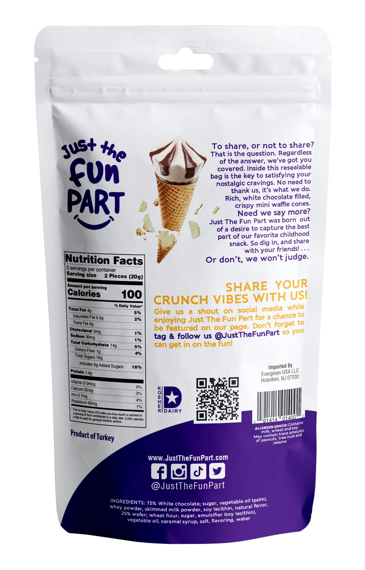 (Pack Of 6) Just The Fun Part Cones Mini Waffle White Chocolate 4.23 Oz