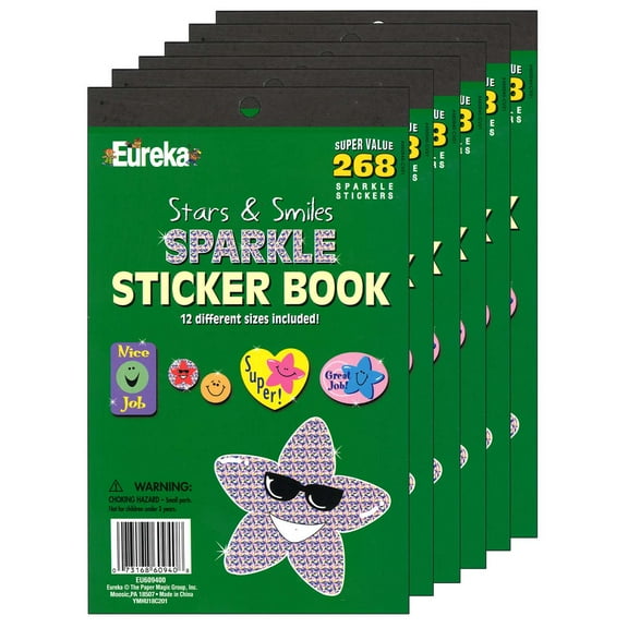 Eureka Stars & Smiles Sparkle Sticker Book, 6 Books