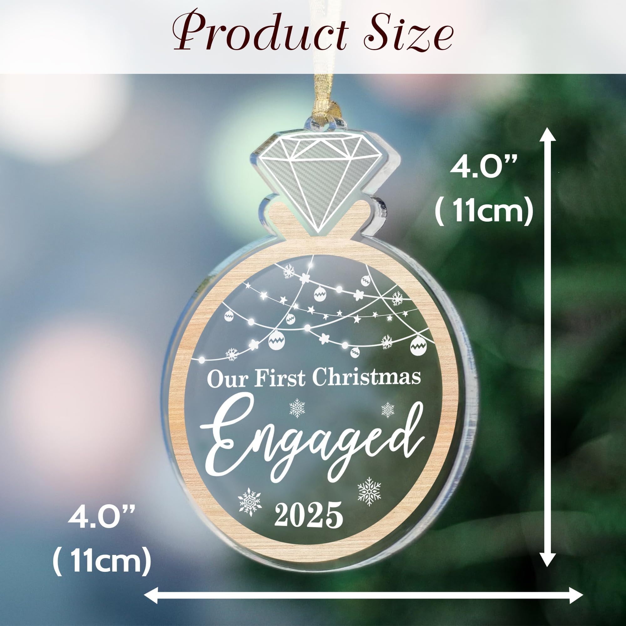 Engaged Ornament 2025 – Engagement Ring Acrylic Christmas Ornament, Elegant Keepsake Gift for Engaged Couples, Holiday Tree Decoration, Romantic Engagement Celebration Decor