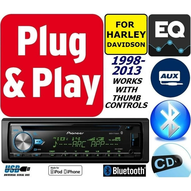 PLUG AND PLAY FITS HARLEY PIONEER BLUETOOTH CD USB AUX RADIO STEREO ...