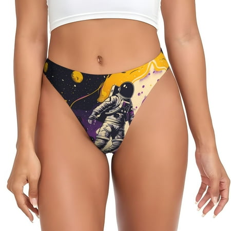 Thongs for Women - Astronaut Floating purple Space No Show Seamless Womens Thongs Underwear  Stretch G String Thongs for Women  Ladies Breathable Kawaii Thong Bikini Panties Briefs