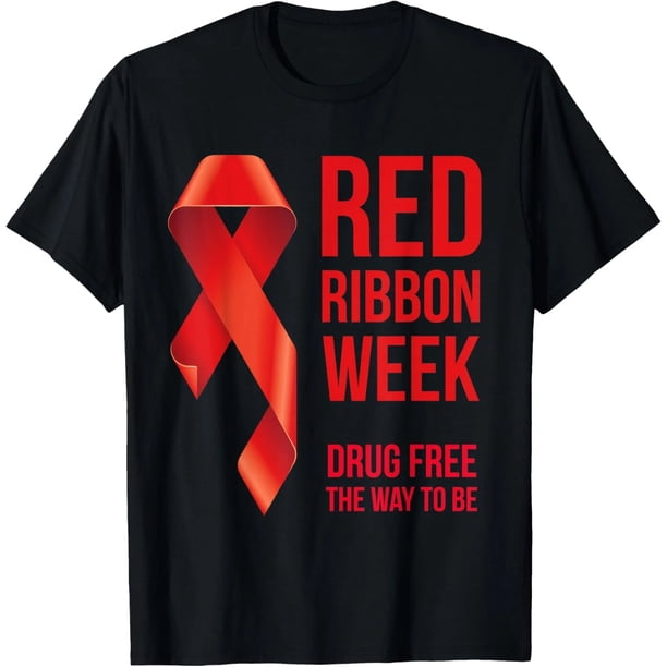 Camiseta de Mujer para la Semana de Concientización del Lazo Rojo Contra las Drogas - Octubre, Color Negro, Talla Extra Grande a 4XL