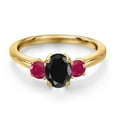 thumbnail image 3 of Gem Stone King 18K Yellow Gold Plated Silver Black Sapphire and Red Ruby Engagement Ring for Women | 1.60 Cttw | Oval 7X5MM | Gemstone September Birthstone | Size 5, 3 of 6