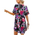thumbnail image 2 of Seyurigaoka Women's Short Dress Flower Print V-Neck Short Sleeve One-Piece, 2 of 9