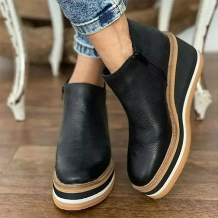 

Women s Premium Solid Colors Wedge Ankle Boots Round Toe Footwear Wedges Casual Shoes Fashionable 40 Black